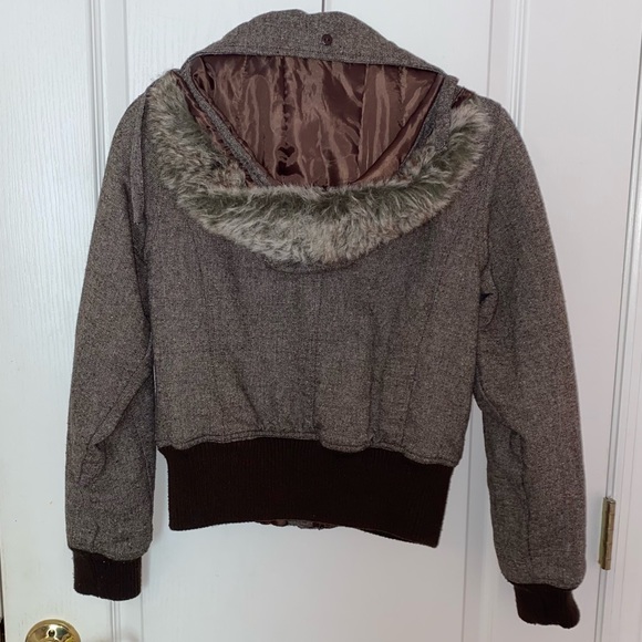 Charlotte Russe Wool Blend Tan Brown Button Front Hooded Winter Jacket Coat - Picture 2 of 5